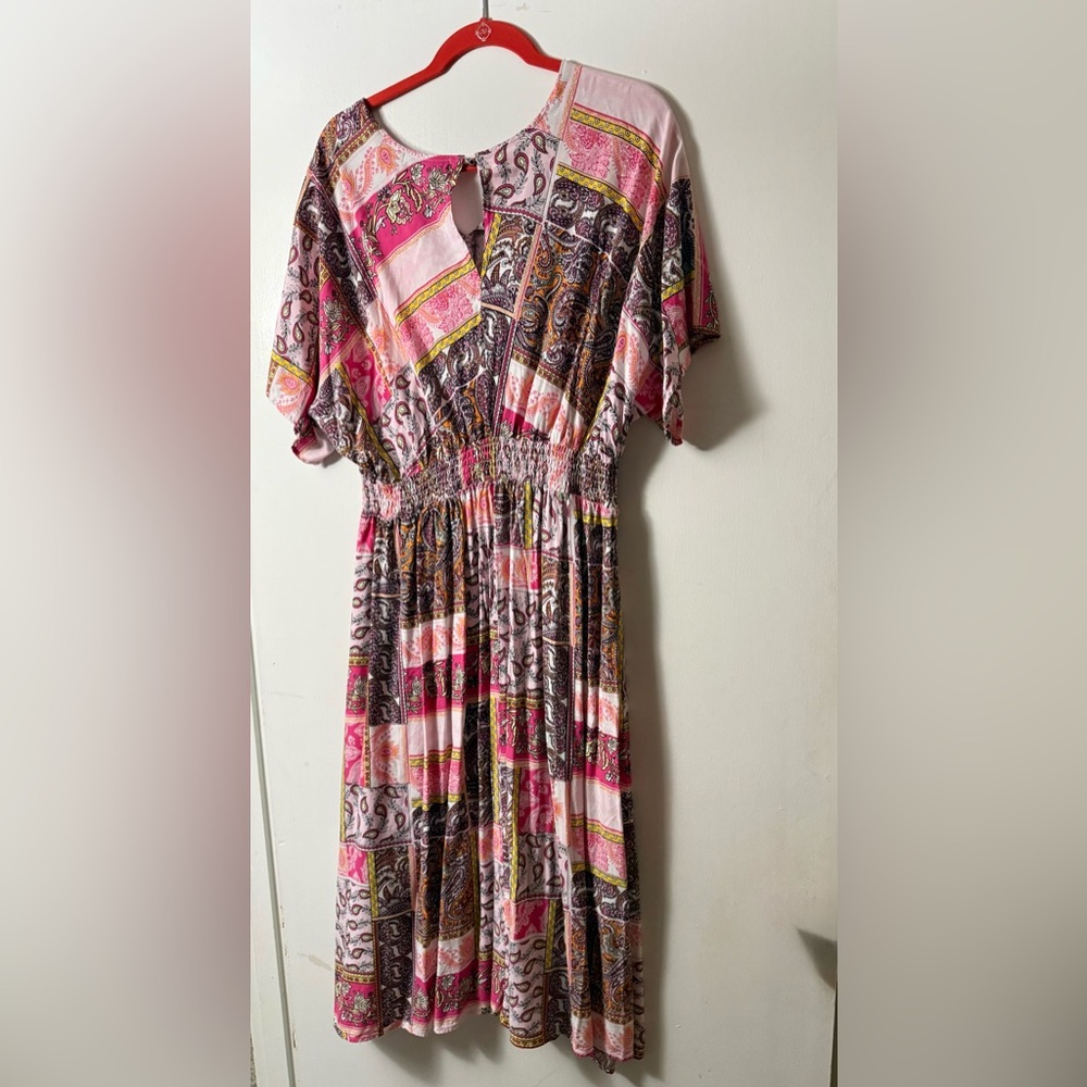 Absolutely Famous Boho Pink Patchwork Midi Dress